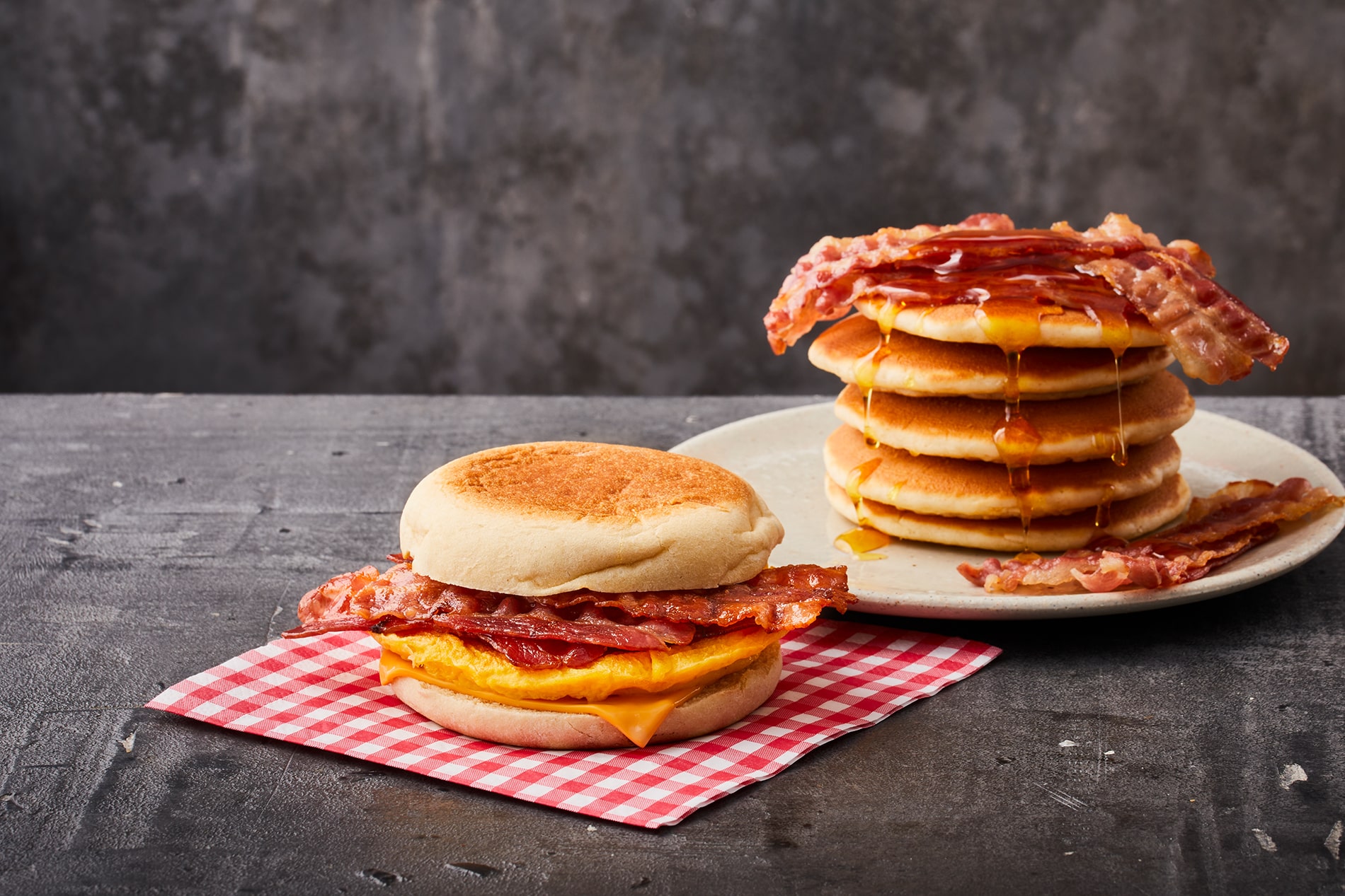 Discover Breakfast Muffin & Pancakes with Bacon TMI Foods